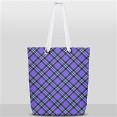 Blue Tartan Plaid 1 Diagonal Full Print Rope Handle Tote (small) by dressshop