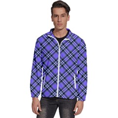 Blue Tartan Plaid 1 Diagonal Men s High Neck Windbreaker by dressshop