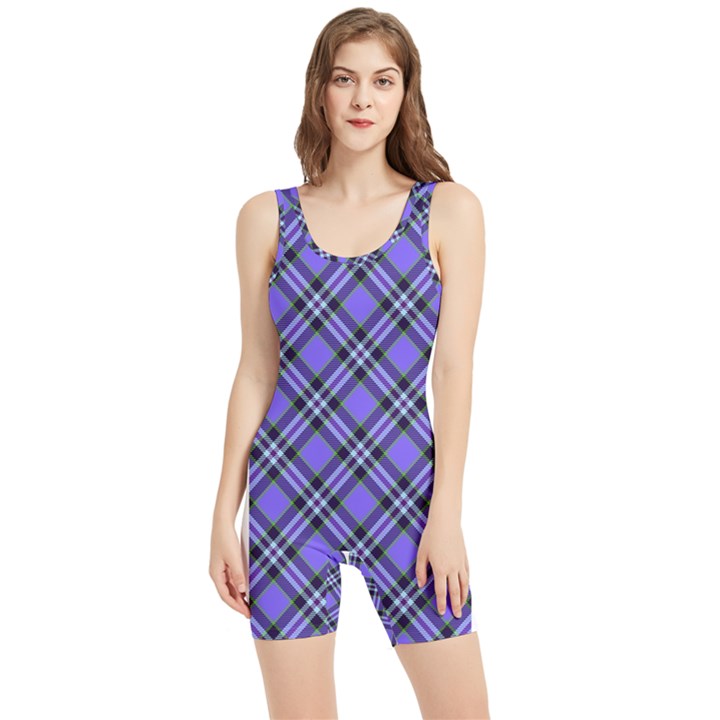 Blue Tartan Plaid 1 Diagonal Women s Wrestling Singlet