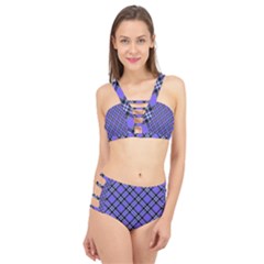 Blue Tartan Plaid 1 Diagonal Cage Up Bikini Set by dressshop