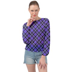 Blue Tartan Plaid 1 Diagonal Banded Bottom Chiffon Top by dressshop