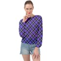 Blue Tartan Plaid 1 Diagonal Banded Bottom Chiffon Top View1