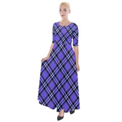 Blue Tartan Plaid 1 Diagonal Half Sleeves Maxi Dress by dressshop