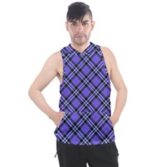 Blue Tartan Plaid 1 Diagonal Men s Sleeveless Hoodie by dressshop