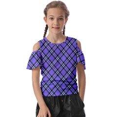 Blue Tartan Plaid 1 Diagonal Kids  Butterfly Cutout T-shirt by dressshop