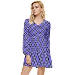 Blue Tartan Plaid 1 Diagonal Tiered Long Sleeve Mini Dress by dressshop