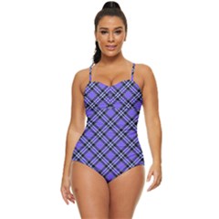 Blue Tartan Plaid 1 Diagonal Retro Full Coverage Swimsuit by dressshop