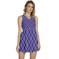 Blue Tartan Plaid 1 Diagonal Sleeveless High Waist Mini Dress by dressshop