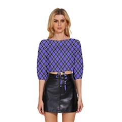 Blue Tartan Plaid 1 Diagonal Mid Sleeve Drawstring Hem Top by dressshop