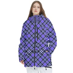 Blue Tartan Plaid 1 Diagonal Women s Multi Pockets Zip Ski And Snowboard Waterproof Breathable Jacket by dressshop