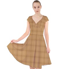 Autumn Fall Plaid Tartan 1 Cap Sleeve Front Wrap Midi Dress by dressshop