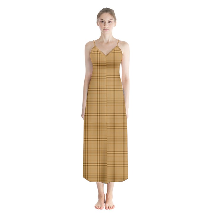 Autumn Fall Plaid Tartan 1 Button Up Chiffon Maxi Dress