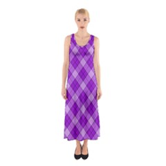 Purple Plaid Tartan 3 Diagonal (2) Sleeveless Maxi Dress by dressshop