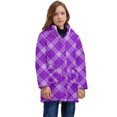 Purple Plaid Tartan 3 Diagonal (2) Kids  Hooded Longline Puffer Jacket by dressshop