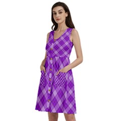 Purple Plaid Tartan 3 Diagonal (2) Sleeveless Dress With Pocket by dressshop