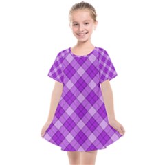 Purple Plaid Tartan 3 Diagonal (2) Kids  Smock Dress by dressshop