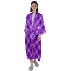 Purple Plaid Tartan 3 Diagonal (2) Maxi Satin Kimono by dressshop