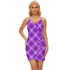 Purple Plaid Tartan 3 Diagonal (2) Wrap Tie Front Dress by dressshop