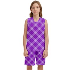 Purple Plaid Tartan 3 Diagonal (2) Kids  Basketball Mesh Set by dressshop