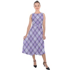 Purple Plaid Tartan 2 Diagonal Midi Tie-back Chiffon Dress by dressshop