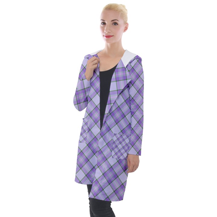 Purple Plaid Tartan 2 Diagonal Hooded Pocket Cardigan