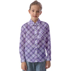 Purple Plaid Tartan 2 Diagonal Kids  Long Sleeve Shirt by dressshop