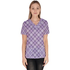 Purple Plaid Tartan 2 Diagonal Women s V-neck Scrub Top by dressshop