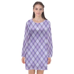 Purple Plaid Tartan 2 Diagonal Long Sleeve Chiffon Shift Dress  by dressshop