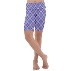 Purple Plaid Tartan 2 Diagonal Kids  Lightweight Velour Cropped Yoga Leggings by dressshop