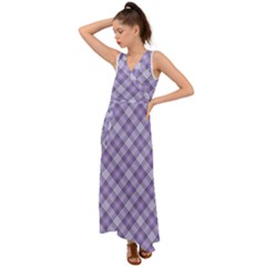 Purple Plaid Tartan 2 Diagonal V-neck Chiffon Maxi Dress by dressshop