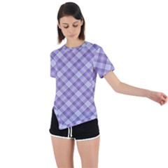 Purple Plaid Tartan 2 Diagonal Asymmetrical Short Sleeve Sports T-shirt by dressshop