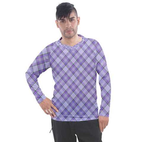 Purple Plaid Tartan 2 Diagonal Men s Pique Long Sleeve T-shirt by dressshop