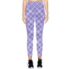 Purple Plaid Tartan 2 Diagonal Pocket Leggings  by dressshop