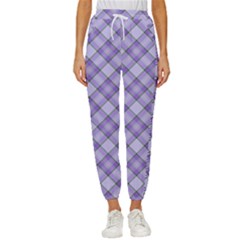 Purple Plaid Tartan 2 Diagonal Women s Cropped Drawstring Pants by dressshop