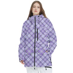 Purple Plaid Tartan 2 Diagonal Women s Multi Pockets Zip Ski And Snowboard Waterproof Breathable Jacket by dressshop