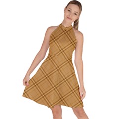 Autumn Fall Plaid Tartan 1 Diagonal Sleeveless Halter Neck A-line Dress by dressshop