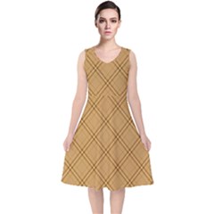 Autumn Fall Plaid Tartan 1 Diagonal V-neck Midi Sleeveless Dress  by dressshop