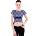 Purple Plaid Tartan 1 Diagonal Crew Neck Crop Top View1