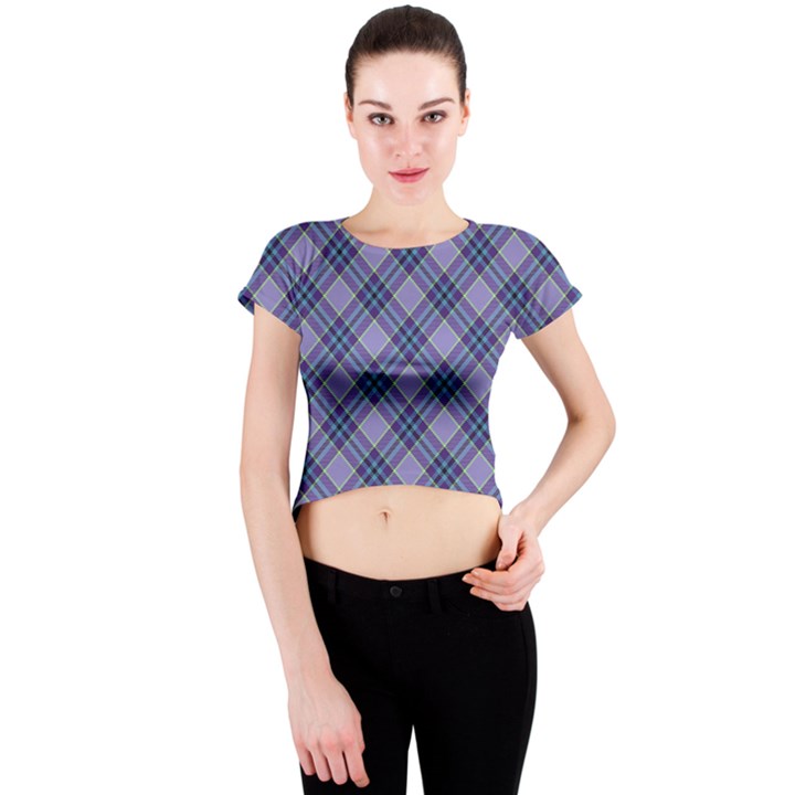 Purple Plaid Tartan 1 Diagonal Crew Neck Crop Top