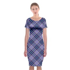 Purple Plaid Tartan 1 Diagonal Classic Short Sleeve Midi Dress by dressshop