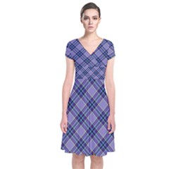 Purple Plaid Tartan 1 Diagonal Short Sleeve Front Wrap Dress by dressshop