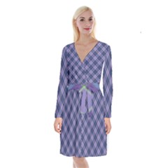 Purple Plaid Tartan 1 Diagonal Long Sleeve Velvet Front Wrap Dress by dressshop