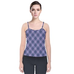 Purple Plaid Tartan 1 Diagonal Velvet Spaghetti Strap Top by dressshop