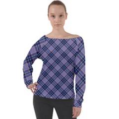 Purple Plaid Tartan 1 Diagonal Off Shoulder Long Sleeve Velour Top by dressshop