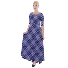 Purple Plaid Tartan 1 Diagonal Half Sleeves Maxi Dress by dressshop