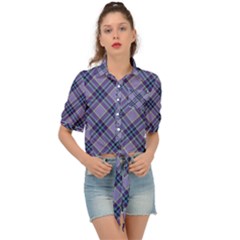 Purple Plaid Tartan 1 Diagonal Tie Front Shirt  by dressshop