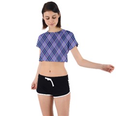 Purple Plaid Tartan 1 Diagonal Tie Back Short Sleeve Crop T-shirt by dressshop