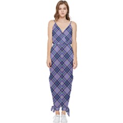 Purple Plaid Tartan 1 Diagonal Sleeveless Tie Ankle Chiffon Jumpsuit by dressshop