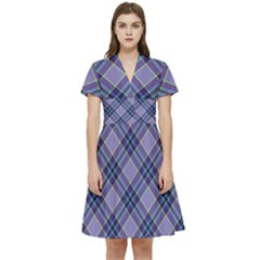 Purple Plaid Tartan 1 Diagonal Short Sleeve Waist Detail Dress by dressshop