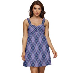 Purple Plaid Tartan 1 Diagonal Ruffle Strap Babydoll Chiffon Dress by dressshop